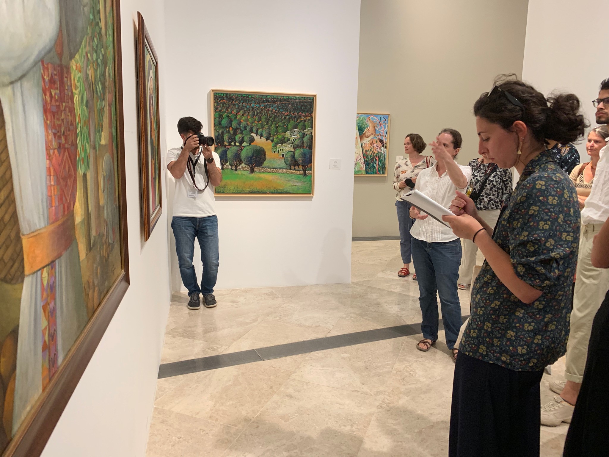 Palestinian Museum, Birzeit. September 2019. Curator Tina Sherwell gives a tour of her exhibition <i>Intimate Terrains</i> on how representations of landscape have evolved from the 1930s to present.