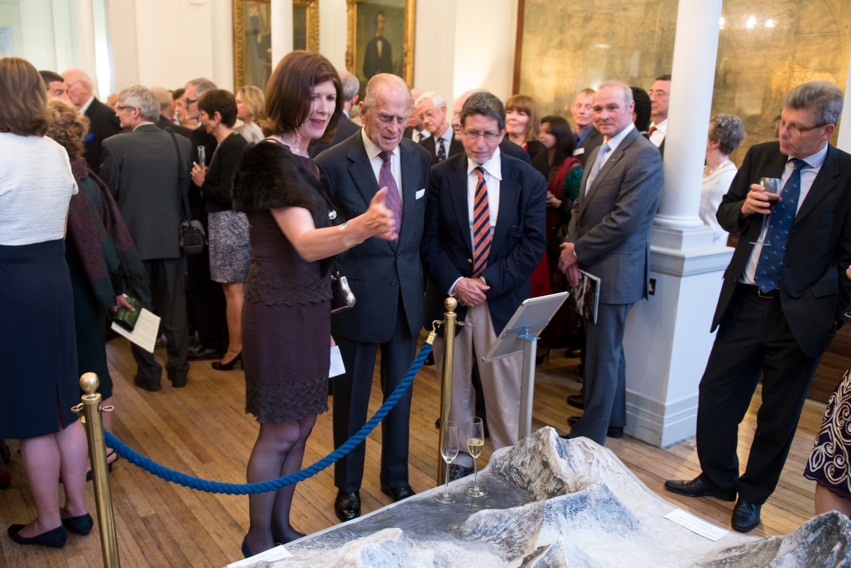 HRH Prince Philip in the Society's Map Room during the Mount Everest 60th Anniversary event, courtesy of James Finlay.
