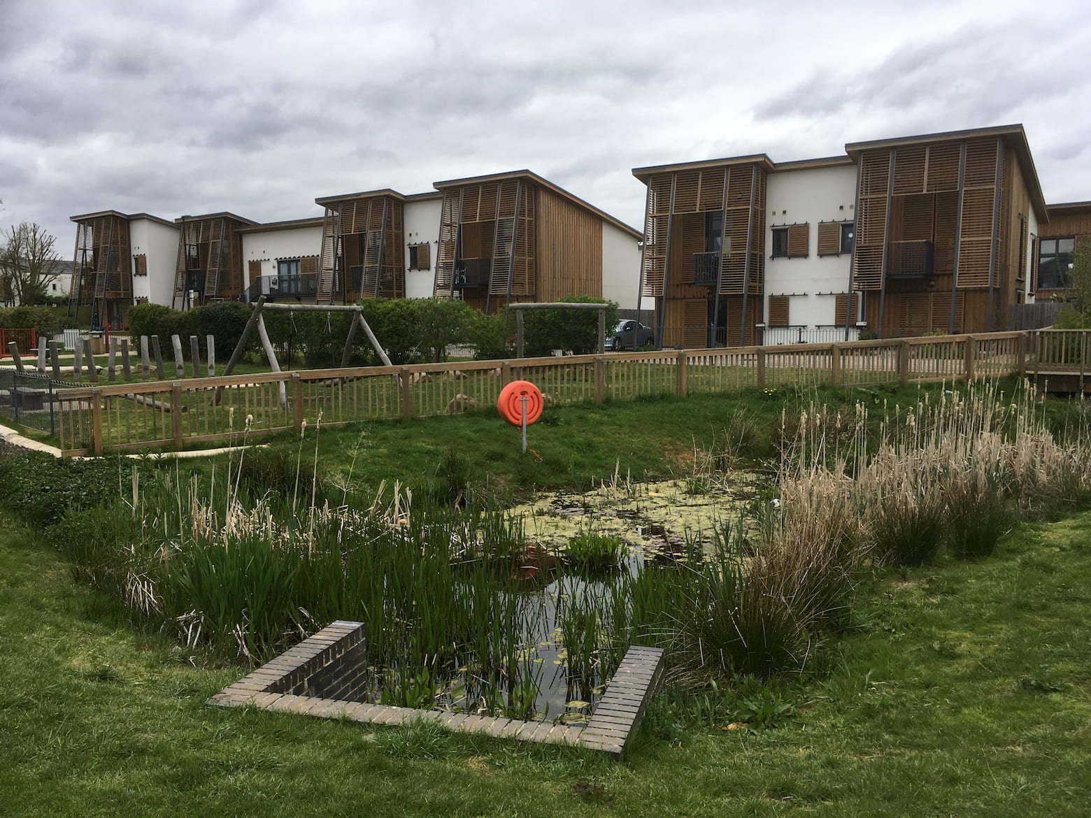 Sustainable drainage ponds in the Hanham Hall Eco Village, Bristol, UK. Image: Emily O’Donnell
