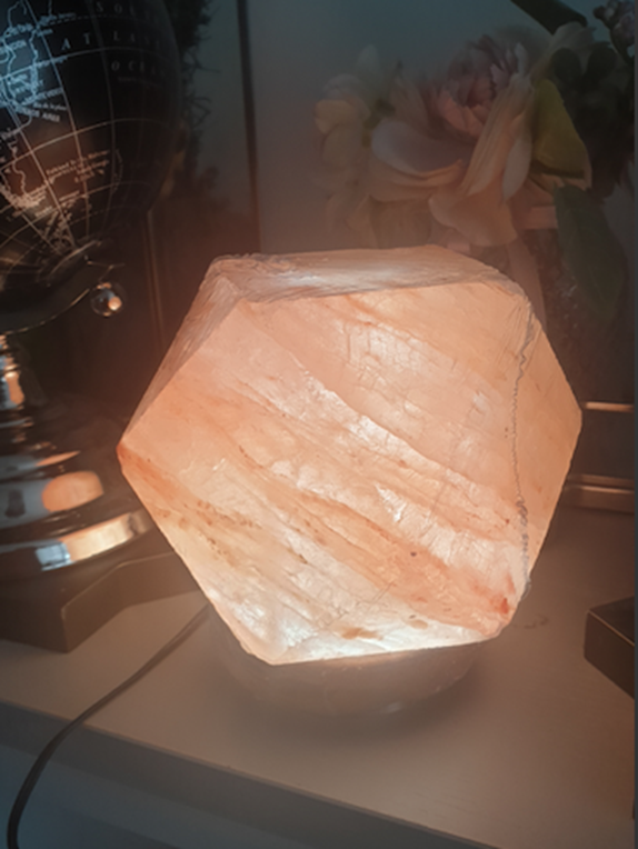 A lamp made from pink Khewra salt.