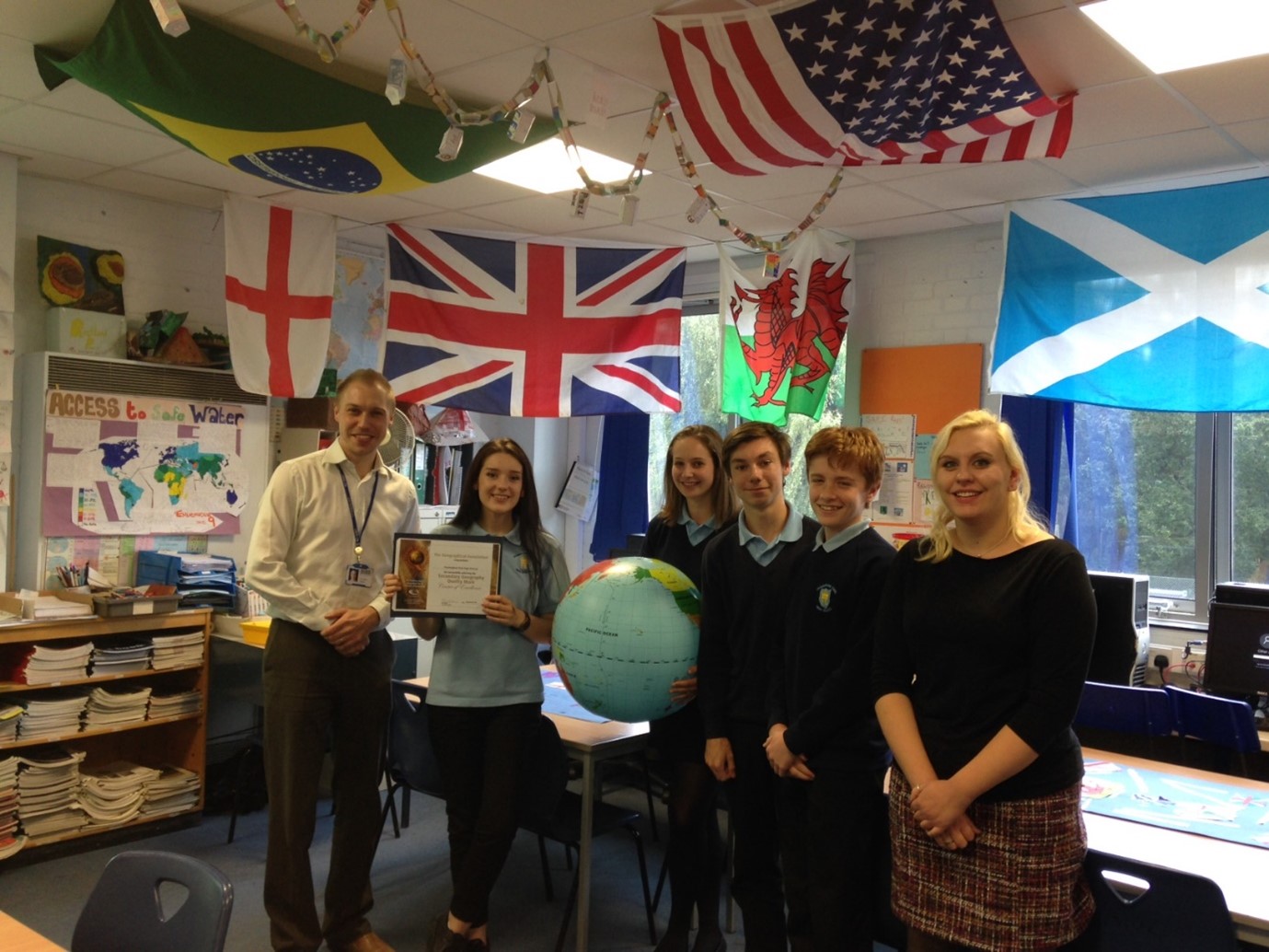 Members of the 2016-17 Geography Leadership Team with the Geographical Association’s ‘Centre of Excellence’ Award