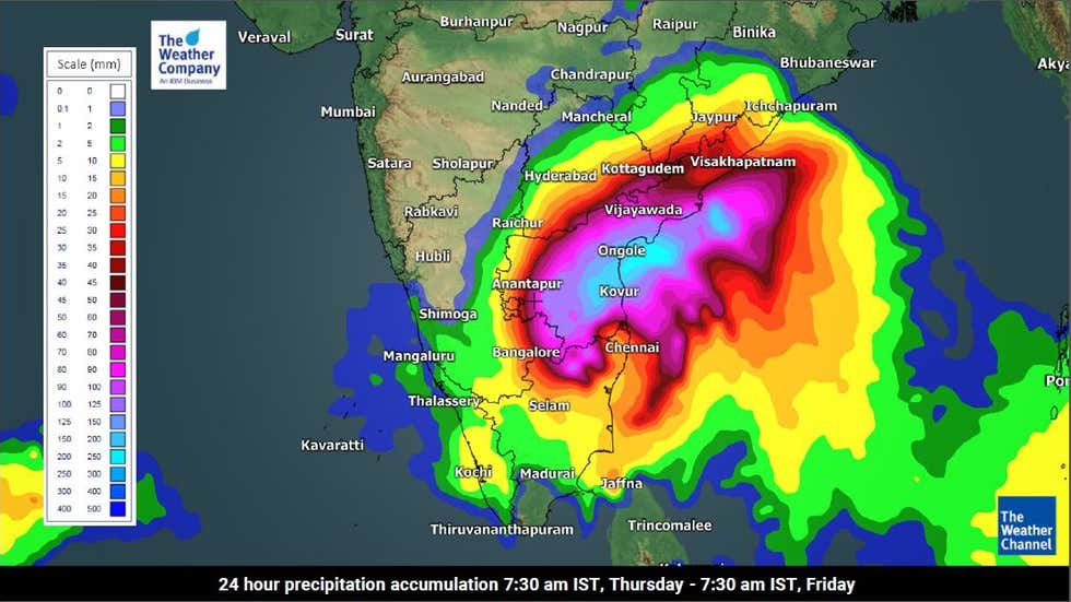 Choropleth map of rainfall for Thursday 25 November © the Weather Channel